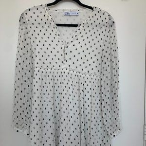 Zara Black and White Long-Sleeve Polka Dot Dress